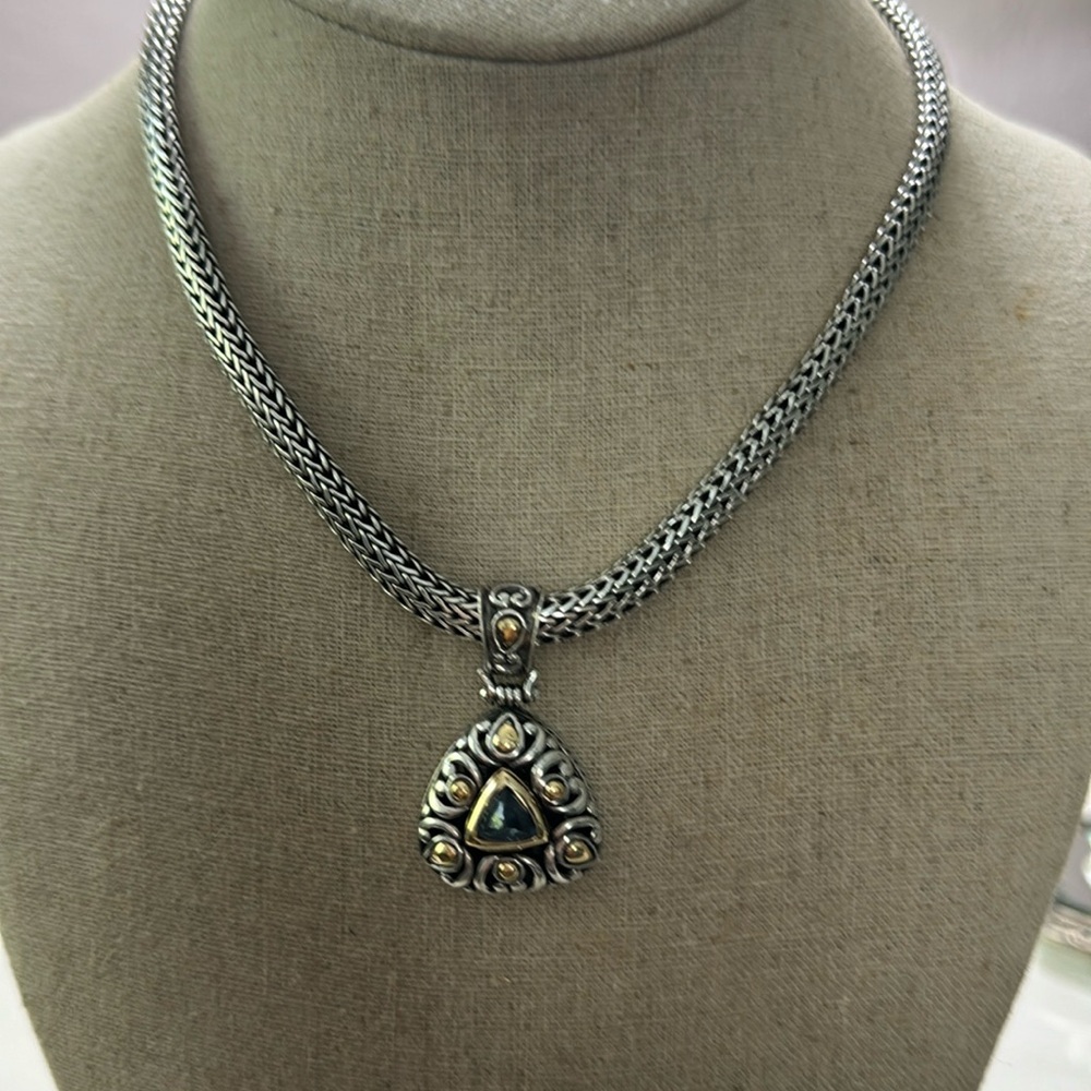 John Hardy 16 inch sterling silver and 18k gold accent blue stone neckless .